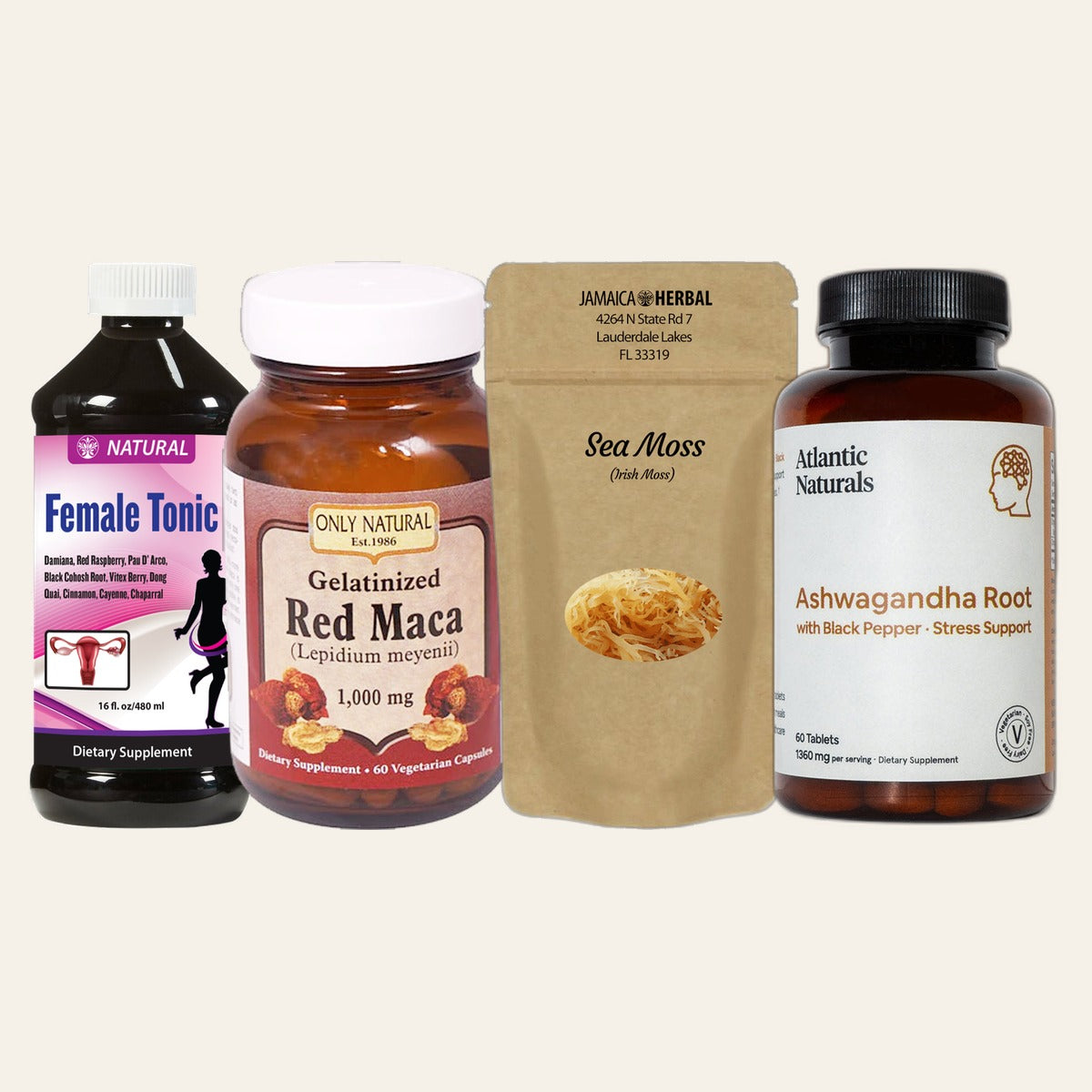 Her Vitality Bundle - Female Tonic, Red Maca Root, Sea Moss, and Ashwagandha