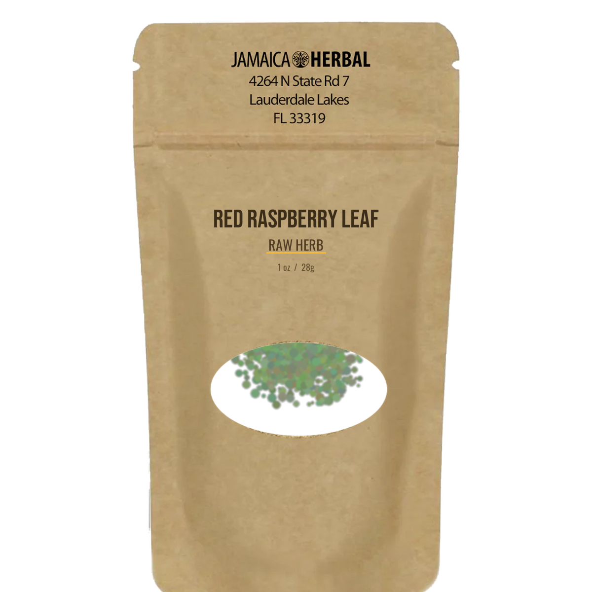 Red Raspberry Leaf raw herb in branded Jamaica Herbal bag