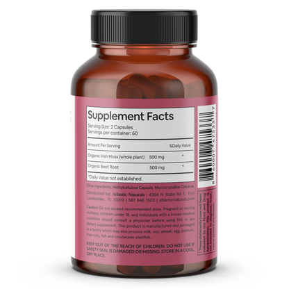 Organic Sea Moss with Beet Root 120 Vegan Capsules(1000mg) capsules bottle alternate view