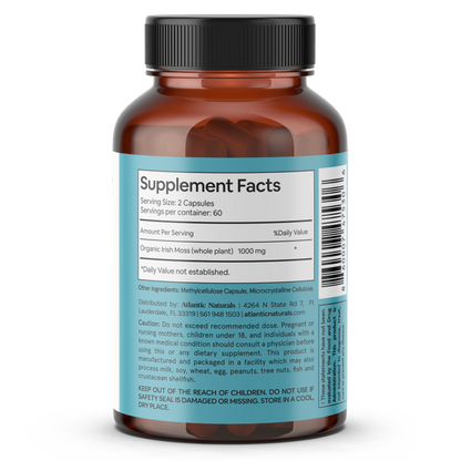 Atlantic Naturals Organic Vegan Sea Moss Capsules (120 supplement facts label