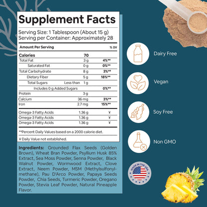 Sea Moss 7 Day Herbal Program | Pineapple Flavor supplement facts label