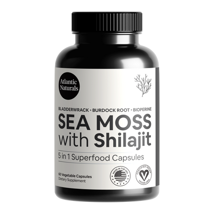 Sea Moss with Shilajit 5-in-1 Capsules (120 Vegan Capsules) capsules bottle front view