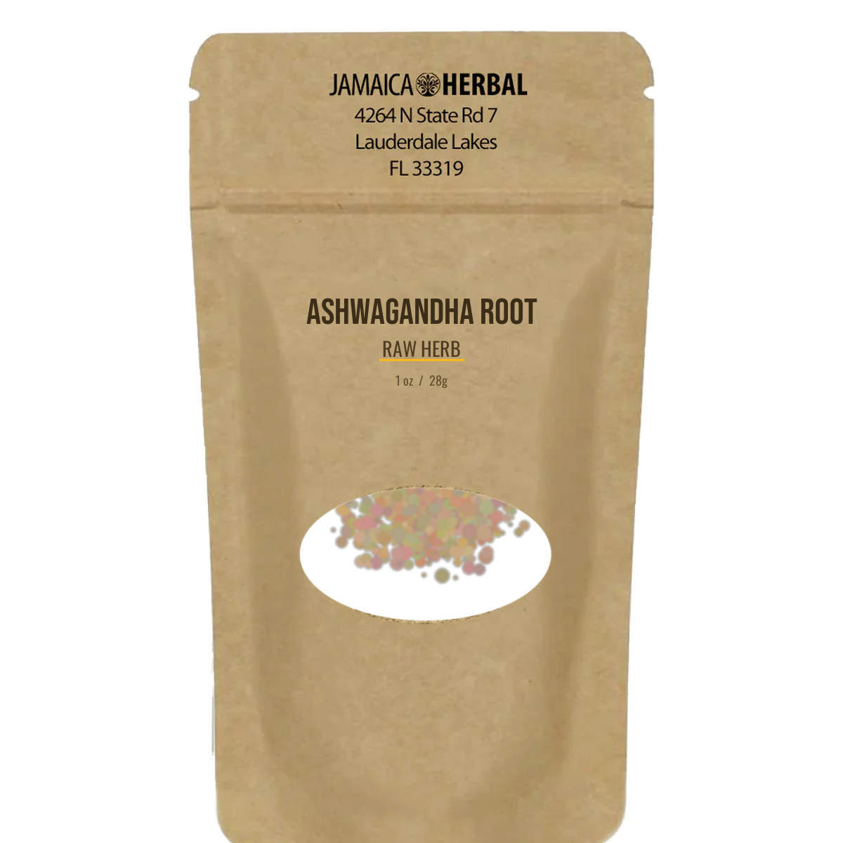 Ashwagandha Root raw herb in branded Jamaica Herbal bag