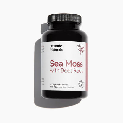 Organic Sea Moss with Beet Root 120 Vegan Capsules(1000mg) capsules bottle front view