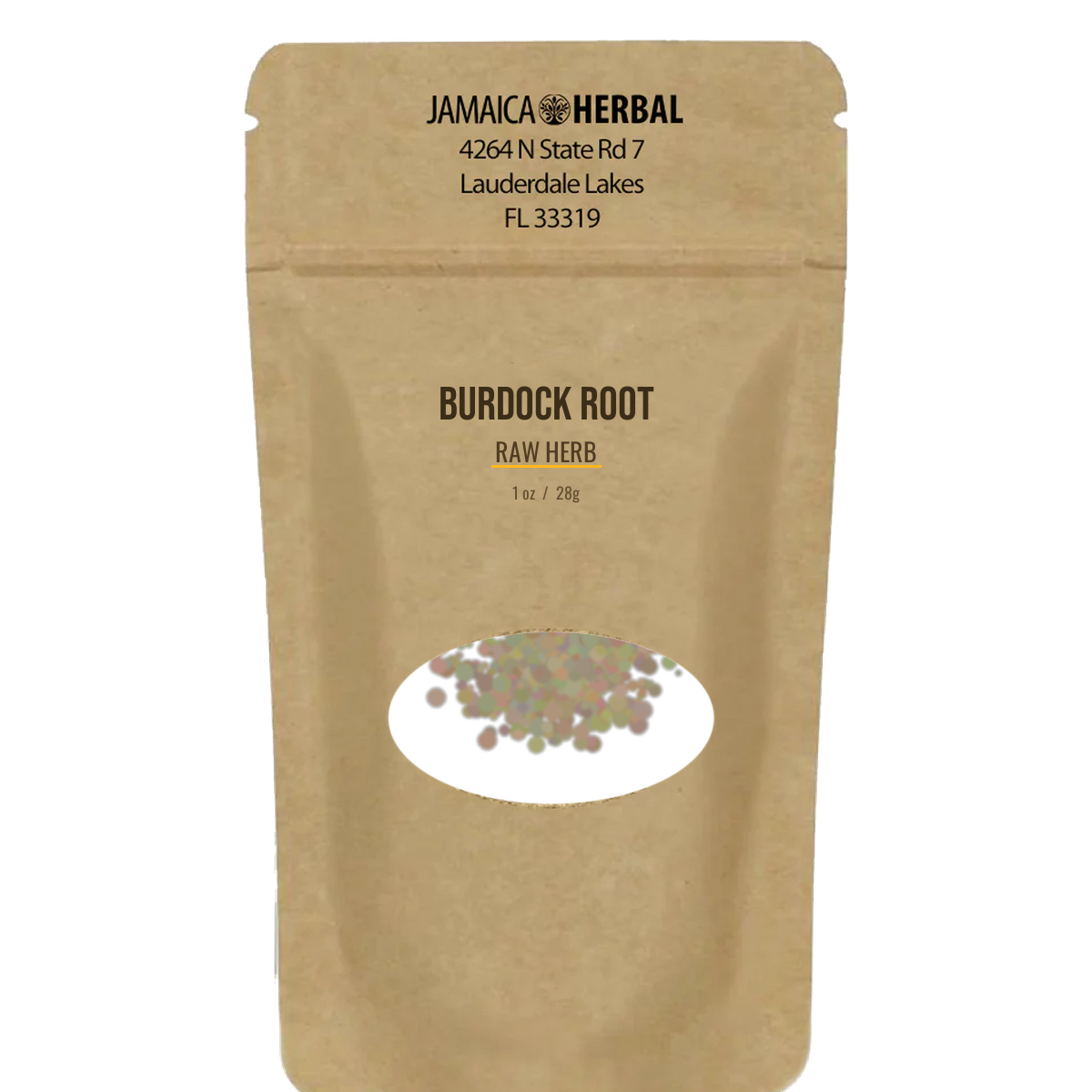 Burdock Root raw herb in branded Jamaica Herbal bag