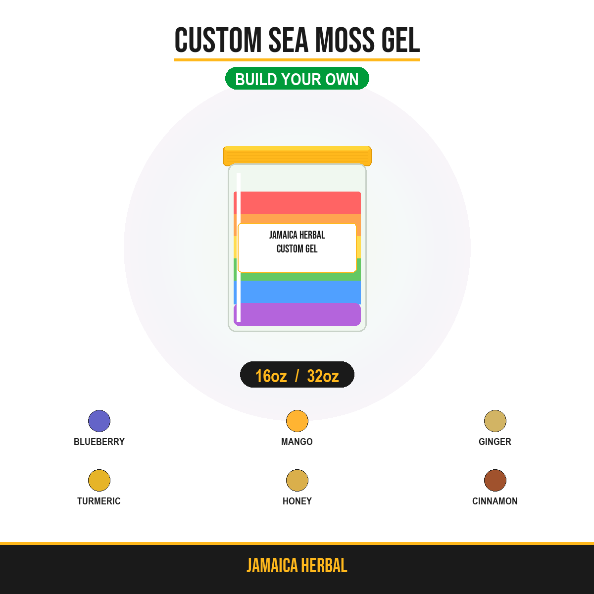 Custom Sea Moss Gel - Build your own with blueberry, mango, ginger, turmeric add-ins by Jamaica Herbal