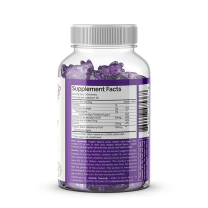Organic Elderberry, Vitamin C, Zinc Gummies (60ct) supplement facts label