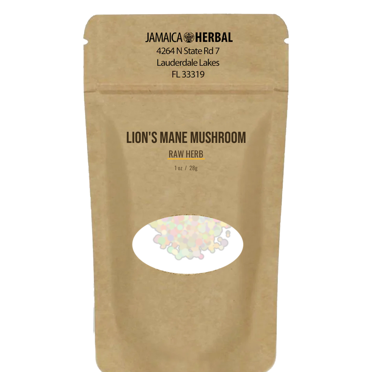 Lion's Mane Mushroom raw herb in branded Jamaica Herbal bag