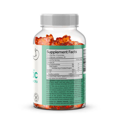 Organic Probiotic Gummies (60ct) gummy supplement back label