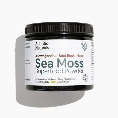 Organic Sea Moss Superfood Powder with Ashwagandha, Beet raw herb powder front view