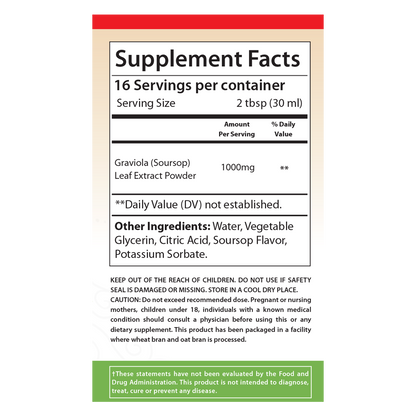 Graviola Leaf 100% Pure Extract (Soursop Leaf)(16oz) herbal tonic bottle alternate view