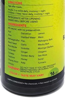 Black Seed Bitters with Moringa (16 oz) ingredients list
