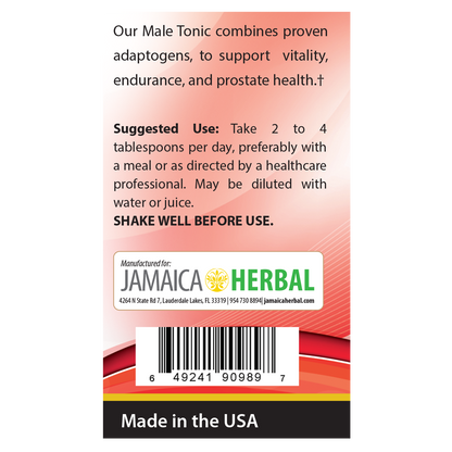 Male Tonic with Tribulus, Maca, Saw Palmetto and herbal tonic bottle label detail
